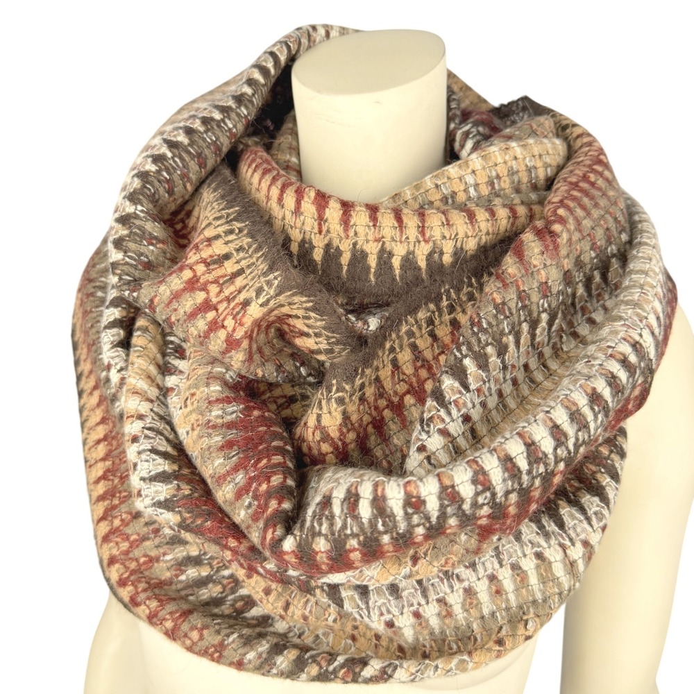 Missoni Italy Infinity‎ Scarf Mohair Soft Brown Beige Rust Chevron Zigzag 38x28